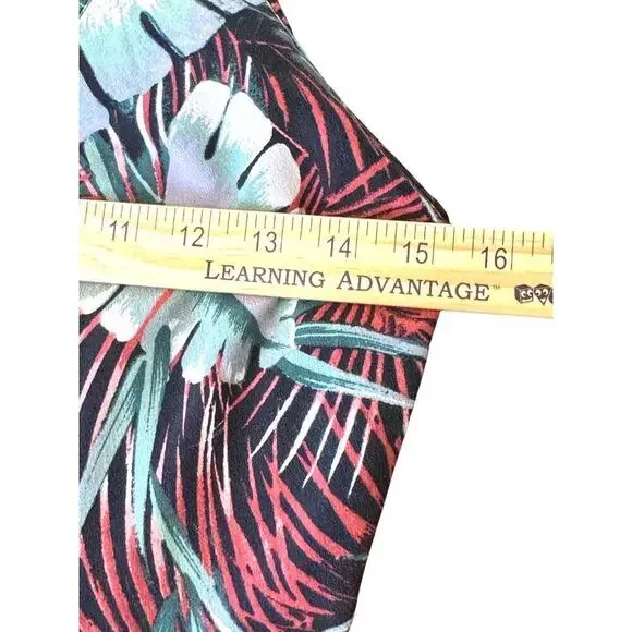 Madewell Silk Tropical Palm Print Racerback Mini Dress Sz 2 Black Green Red Mini - Picture 6 of 10